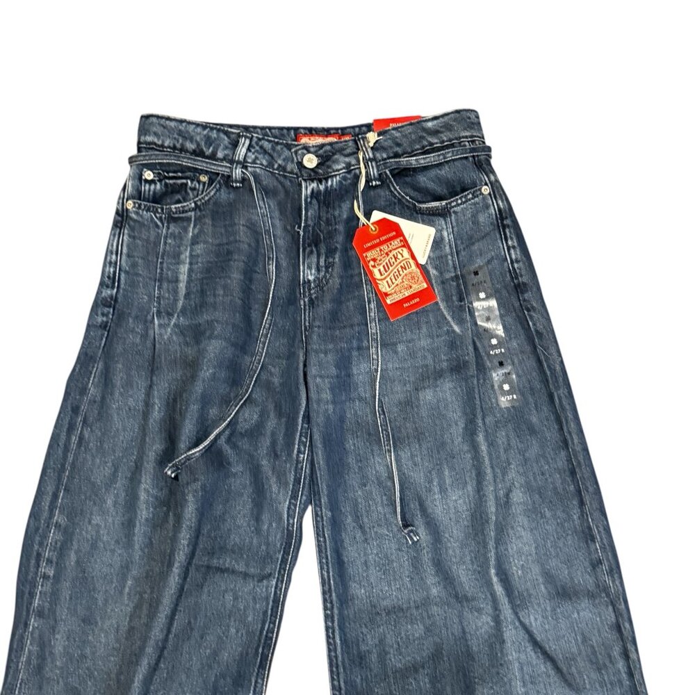 Lucky Brand Liquid Denim Luxe Palazzo Jeans Wide Leg Drawstring NWT - Picture 9 of 13